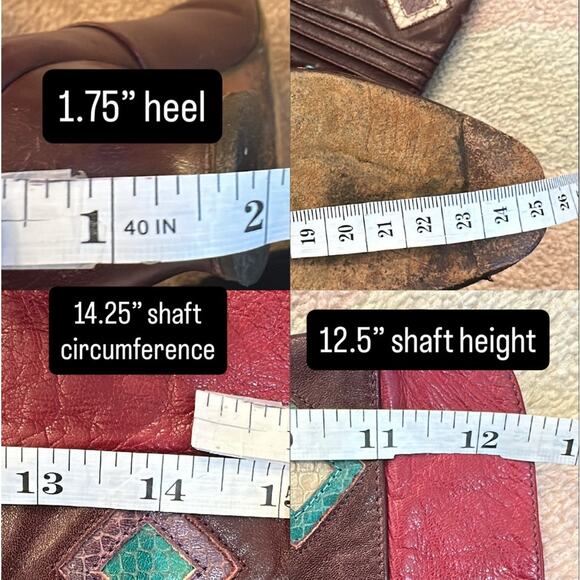 Vintage 80s Vita Mori Burgundy Geometric Western Revival Art Deco Leather Boots - Picture 10 of 12